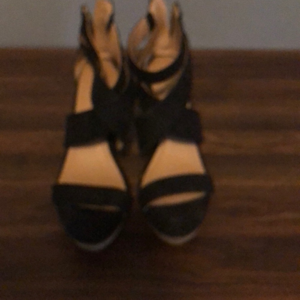 Faux velvet strap wedges
